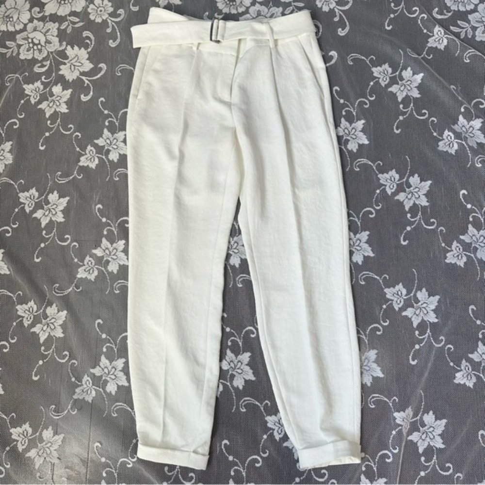RW & Co High Waisted White Belted Pants Sz 0